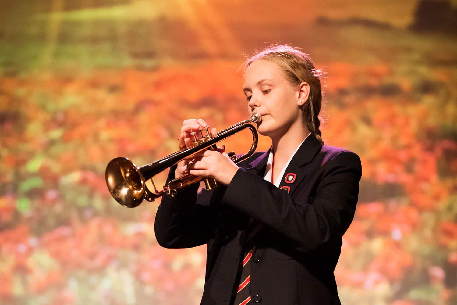 Year 10 student Rosie Taylor performs The Last Post at the 2021 ANZAC Day service